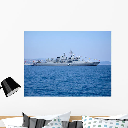 Large Warship on Harbour Raid Wall Mural