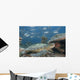Malaysia, Sipidan, Bigeye Trevally Behind A Green Sea Turtle Wall Mural