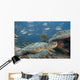 Malaysia, Sipidan, Bigeye Trevally Behind A Green Sea Turtle Wall Mural