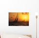 Hawaii, Two Sailboats Silhouetted At Sunset, Yellow And Orange Skies Wall Mural