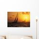 Hawaii, Two Sailboats Silhouetted At Sunset, Yellow And Orange Skies Wall Mural