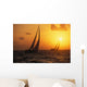 Hawaii, Two Sailboats Silhouetted At Sunset, Yellow And Orange Skies Wall Mural