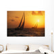 Hawaii, Two Sailboats Silhouetted At Sunset, Yellow And Orange Skies Wall Mural