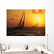 Hawaii, Two Sailboats Silhouetted At Sunset, Yellow And Orange Skies Wall Mural