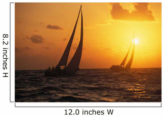 Hawaii, Two Sailboats Silhouetted At Sunset, Yellow And Orange Skies Wall Mural