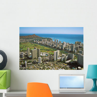 Waikiki and Golf Course Wall Mural shown on a wall