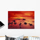 Lava Rock Beach At Sunset With Dramatic Red Yellow Sky And Shore Wall Mural