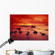 Lava Rock Beach At Sunset With Dramatic Red Yellow Sky And Shore Wall Mural