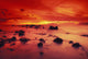 Lava Rock Beach At Sunset With Dramatic Red Yellow Sky And Shore Wall Mural