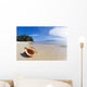 A Triton's Trumpet Shell On Sandy Beach Beside Ocean Wall Mural