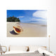 A Triton's Trumpet Shell On Sandy Beach Beside Ocean Wall Mural