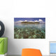 Malaysia, Mabul Island, A Hawksbill Turtle Swims In Island/Reef Scene Wall Mural