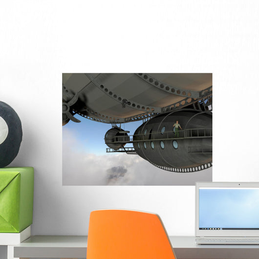 Render of a man on walkway of an airship Wall Mural