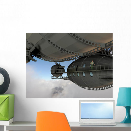 Render of a man on walkway of an airship Wall Mural