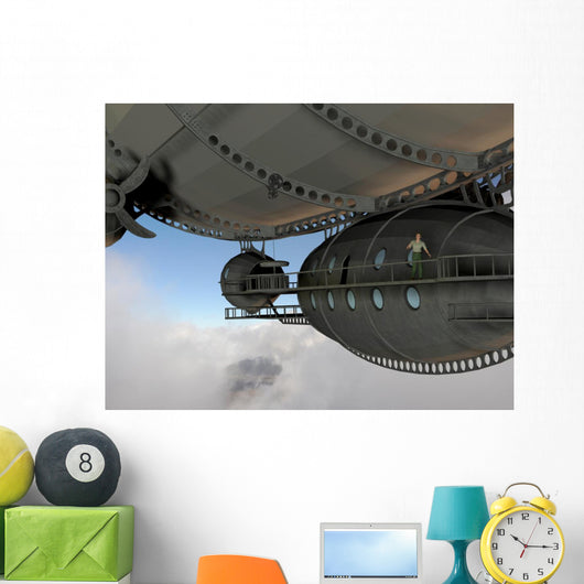Render of a man on walkway of an airship Wall Mural