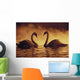 Pair Of African Swans Swimming Toward Each Other, Misty Romantic Wall Mural
