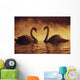 Pair Of African Swans Swimming Toward Each Other, Misty Romantic Wall Mural