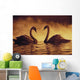 Pair Of African Swans Swimming Toward Each Other, Misty Romantic Wall Mural