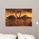 Pair Of African Swans Swimming Toward Each Other, Misty Romantic Wall Mural