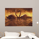Pair Of African Swans Swimming Toward Each Other, Misty Romantic Wall Mural