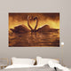 Pair Of African Swans Swimming Toward Each Other, Misty Romantic Wall Mural