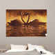 Pair Of African Swans Swimming Toward Each Other, Misty Romantic Wall Mural
