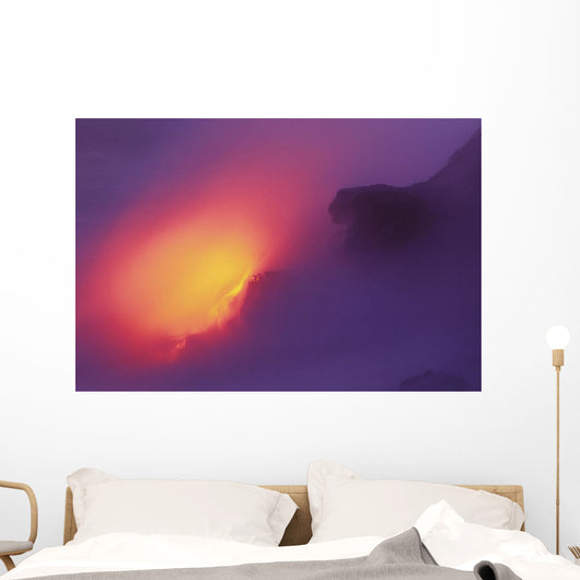 Hawaii, Big Island, Lava Meets The Ocean, Steam, Rock Wall Mural