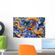 Brightly Painted Chinese Style Wood Carvings Wall Mural
