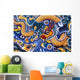 Brightly Painted Chinese Style Wood Carvings Wall Mural