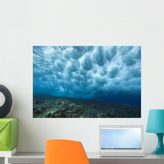 Hawaii, Underwater View Of Wave Breaking Over Shallow Reef Wall Mural