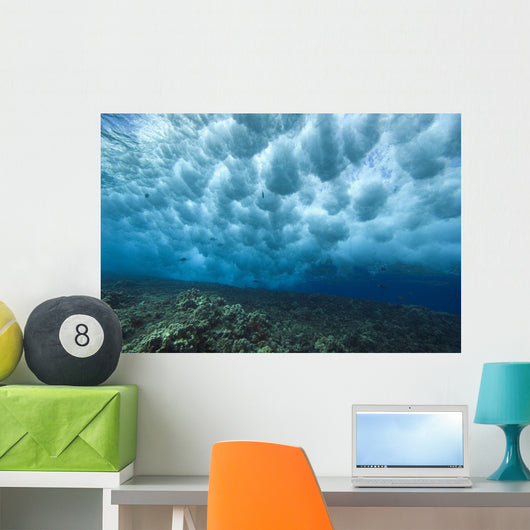 Hawaii, Underwater View Of Wave Breaking Over Shallow Reef Wall Mural