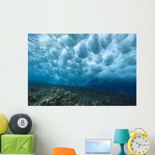 Hawaii, Underwater View Of Wave Breaking Over Shallow Reef Wall Mural