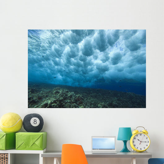 Hawaii, Underwater View Of Wave Breaking Over Shallow Reef Wall Mural