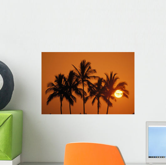 Hawaii, Sunset, Cluster Of Palm Trees, Sun Ball Wall Mural
