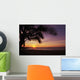 Hawaii, Silhouette Of Palm Tree Near Ocean, Colorful Sunset Wall Mural