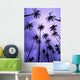 Coconut Palm Trees Silhouetted At Dawn Against Purple Sky Wall Mural