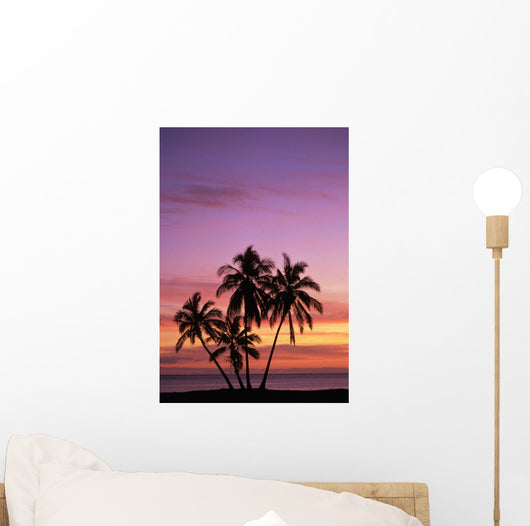 Cluster Of Palm Trees With Beautiful Sunset Background Wall Mural