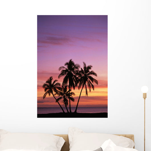 Cluster Of Palm Trees With Beautiful Sunset Background Wall Mural