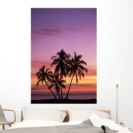 Cluster Of Palm Trees With Beautiful Sunset Background Wall Mural
