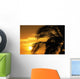 Palm Trees Silhouette With Sunset, Orange Sky And Clouds In Background Wall Mural