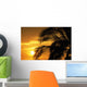 Palm Trees Silhouette With Sunset, Orange Sky And Clouds In Background Wall Mural