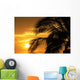 Palm Trees Silhouette With Sunset, Orange Sky And Clouds In Background Wall Mural