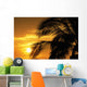 Palm Trees Silhouette With Sunset, Orange Sky And Clouds In Background Wall Mural