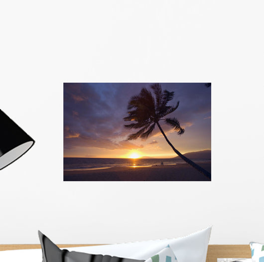 Couple And Dog Walking Along The Beach Wall Mural