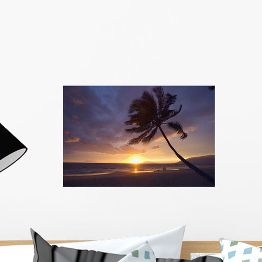 Couple And Dog Walking Along The Beach Wall Mural