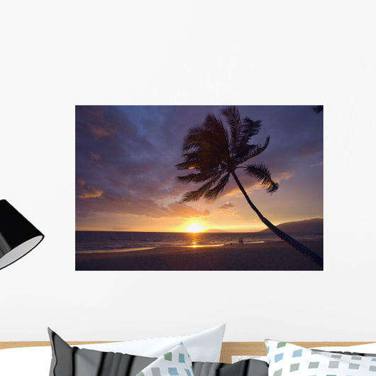 Couple And Dog Walking Along The Beach Wall Mural