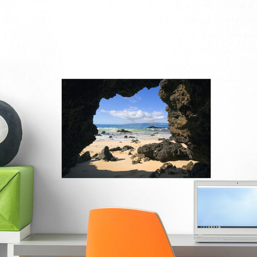 View From Secret Beach Of Kahoolawe Framed By Lava Tube Wall Mural