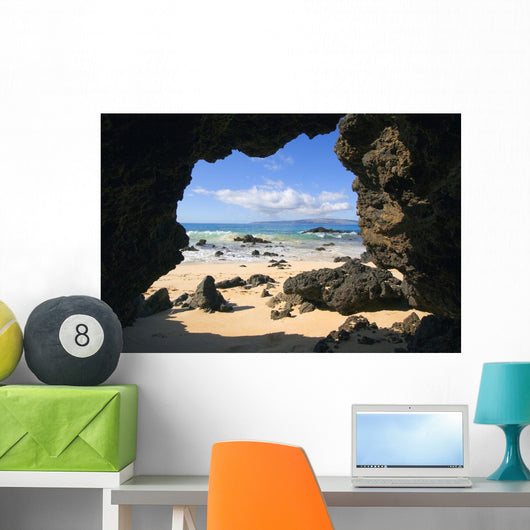 View From Secret Beach Of Kahoolawe Framed By Lava Tube Wall Mural