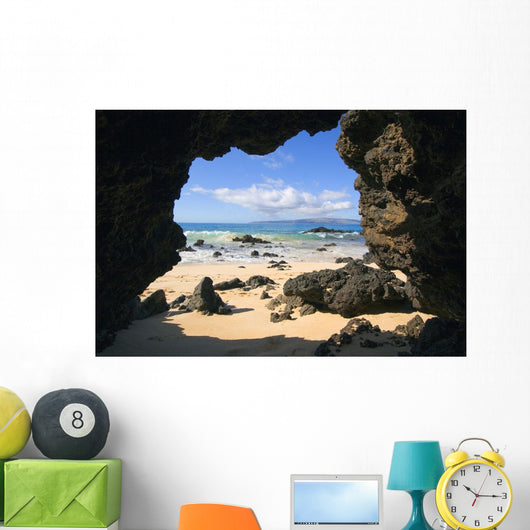 View From Secret Beach Of Kahoolawe Framed By Lava Tube Wall Mural
