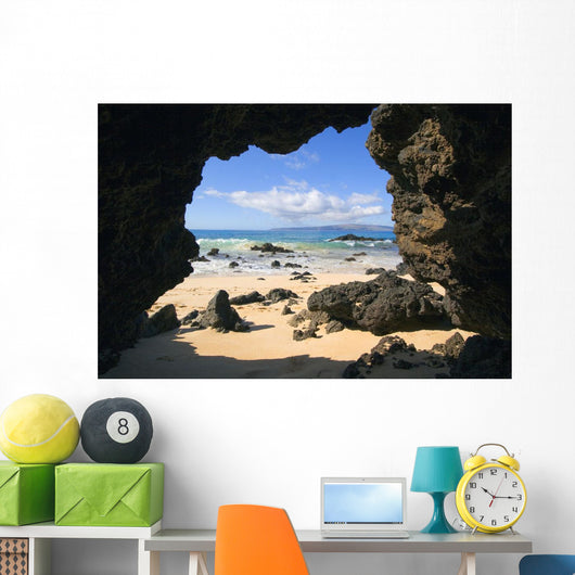 View From Secret Beach Of Kahoolawe Framed By Lava Tube Wall Mural